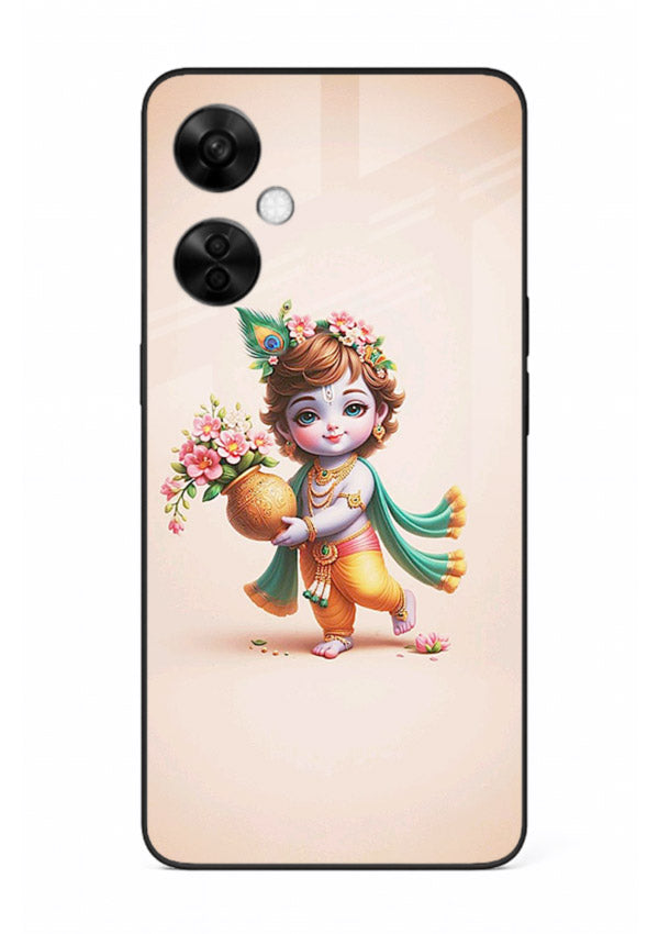 Baby Krishna with flowers artwork OnePlus Nord CE3 Lite glass back cover spiritual theme