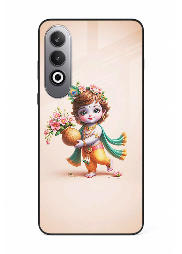Baby Krishna with flowers artwork OnePlus Nord CE4 glass back cover spiritual theme