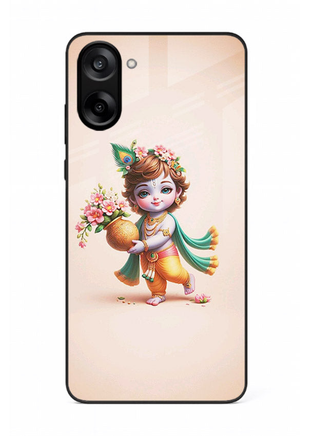 Baby Krishna with flowers artwork OnePlus Nord CE5 glass back cover spiritual theme
