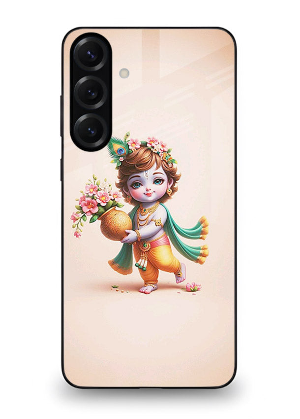 Baby Krishna with flowers artwork Samsung M55 5G glass back cover spiritual theme