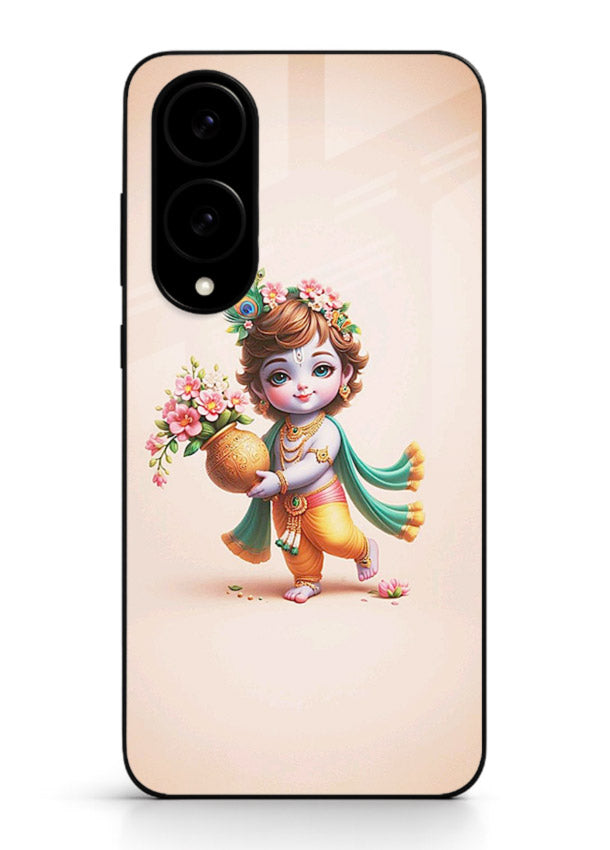 Baby Krishna with flowers artwork Samsung S25 Edge glass back cover spiritual theme