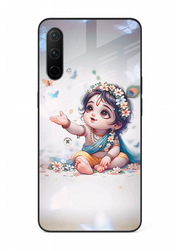 Playful Baby Krishna with butterflies OnePlus Nord CE 5G glass cover cute divine theme