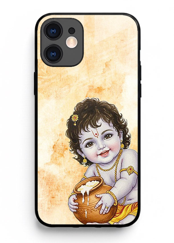 Makhan chor Baby Krishna pot art iphone 12 mini glass back religious cover