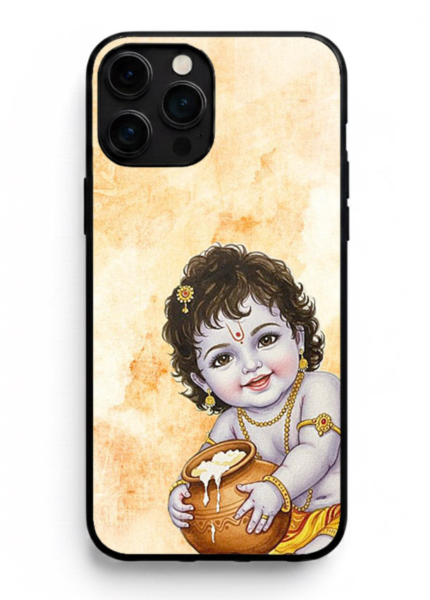 Makhan chor Baby Krishna pot art iphone 11 pro max glass back religious cover