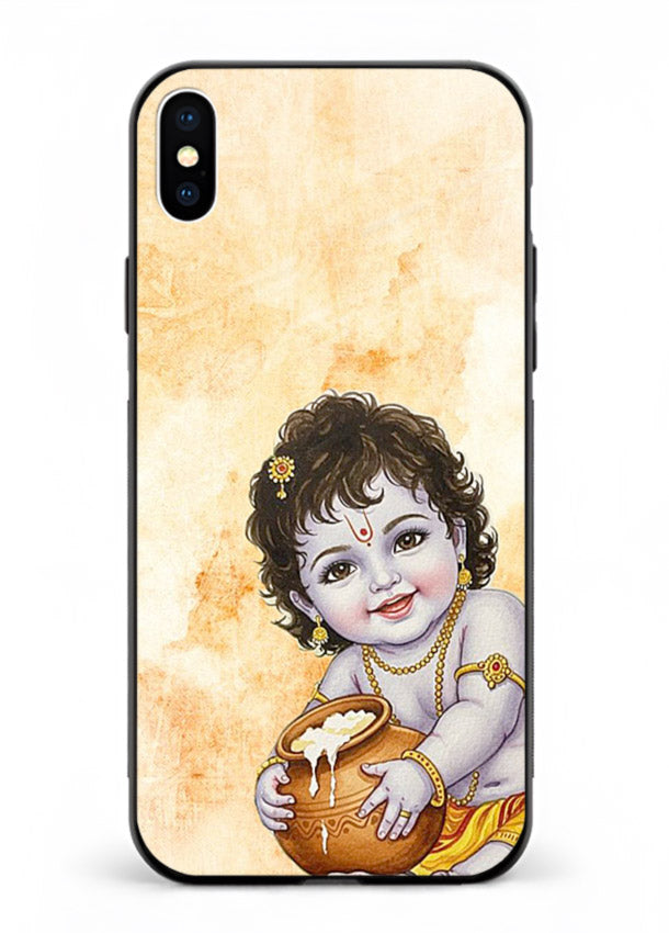 Makhan chor Baby Krishna pot art iphone xs max glass back religious cover