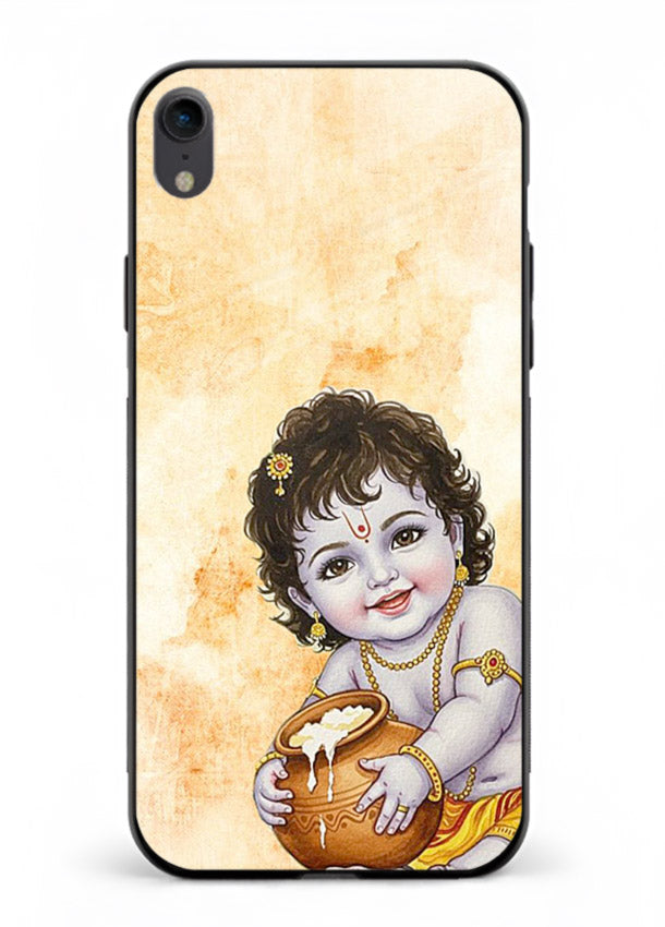 Makhan chor Baby Krishna pot art iphone xr glass back religious cover