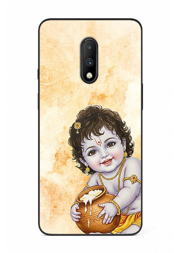 Makhan chor Baby Krishna pot art OnePlus 7 glass back religious cover
