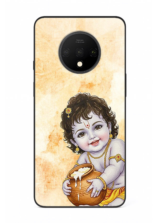 Makhan chor Baby Krishna pot art OnePlus 7T glass back religious cover
