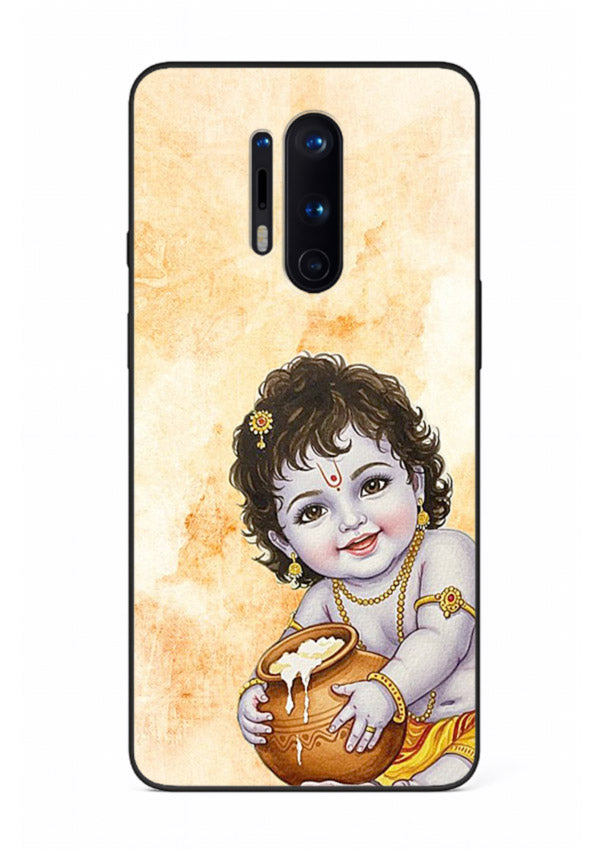 Makhan chor Baby Krishna pot art OnePlus 8 Pro glass back religious cover