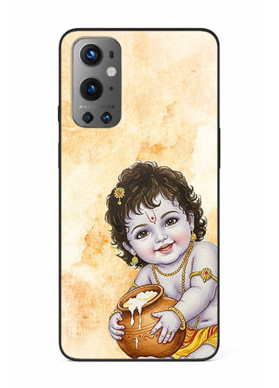 Makhan chor Baby Krishna pot art OnePlus 9 glass back religious cover