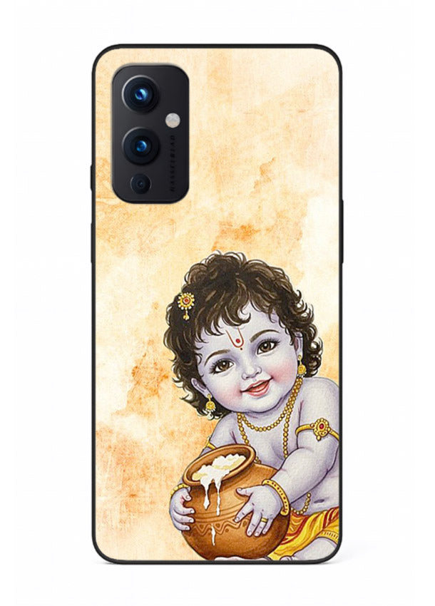 Makhan chor Baby Krishna pot art OnePlus 9 Pro glass back religious cover