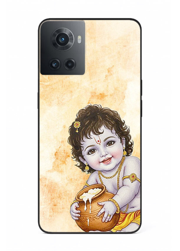 Makhan chor Baby Krishna pot art OnePlus 10R glass back religious cover