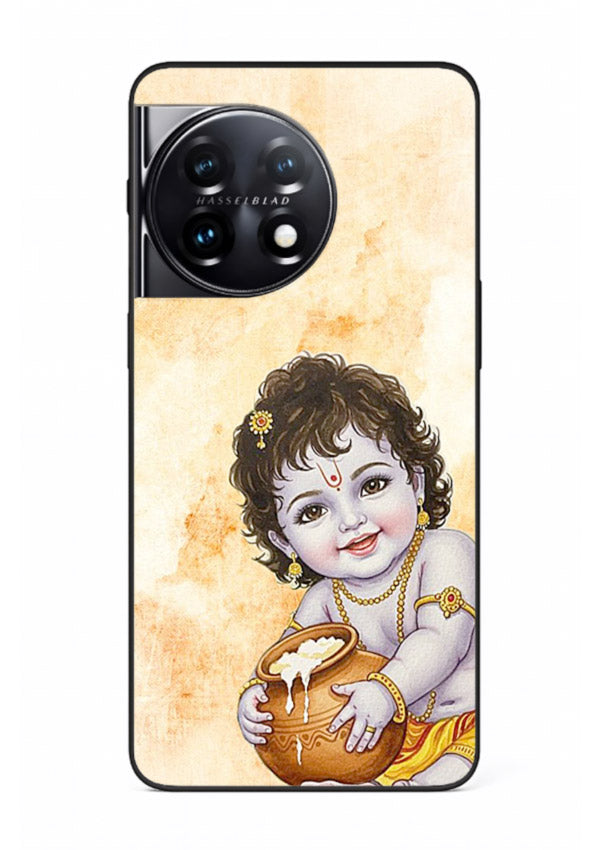 Makhan chor Baby Krishna pot art OnePlus 11 glass back religious cover