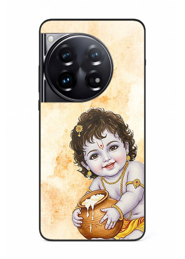 Makhan chor Baby Krishna pot art OnePlus 12 glass back religious cover