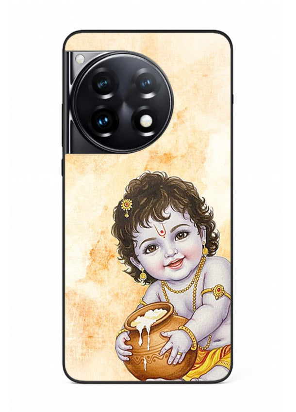 Makhan chor Baby Krishna pot art OnePlus 12R glass back religious cover