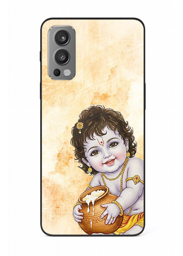 Makhan chor Baby Krishna pot art OnePlus Nord 2 glass back religious cover