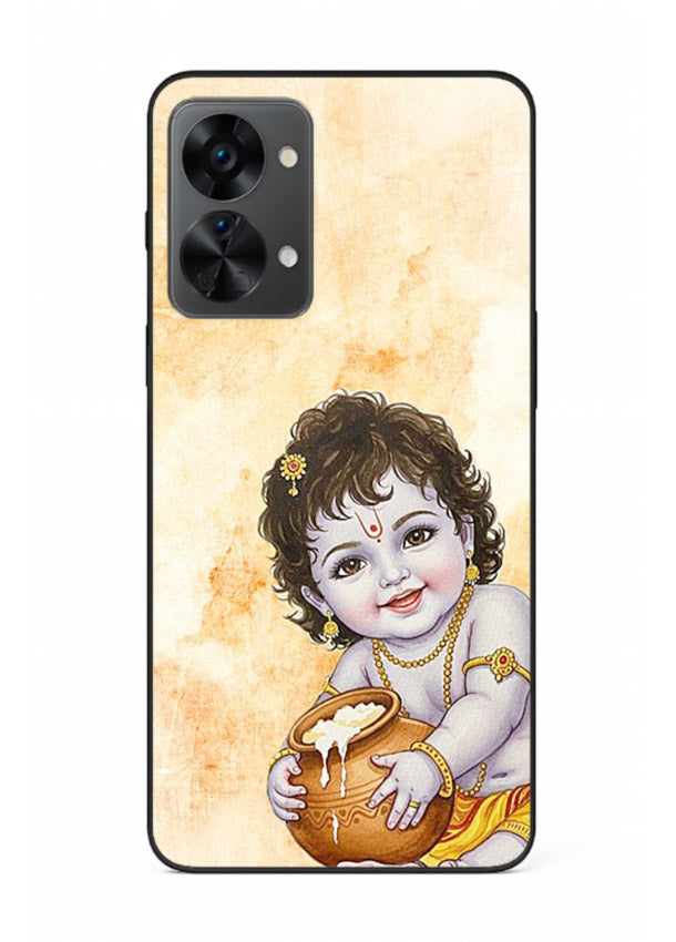 Makhan chor Baby Krishna pot art OnePlus Nord 2T glass back religious cover