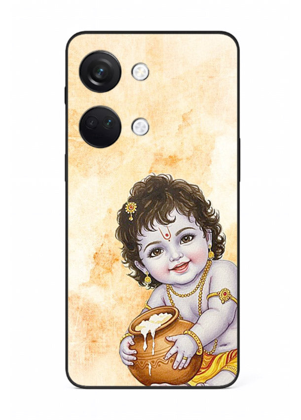 Makhan chor Baby Krishna pot art OnePlus Nord 3 glass back religious cover