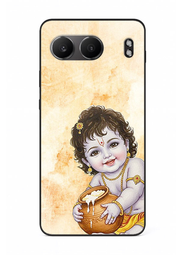 Makhan chor Baby Krishna pot art OnePlus Nord 4 glass back religious cover