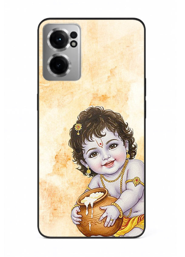 Makhan chor Baby Krishna pot art OnePlus Nord CE2 5G glass back religious cover