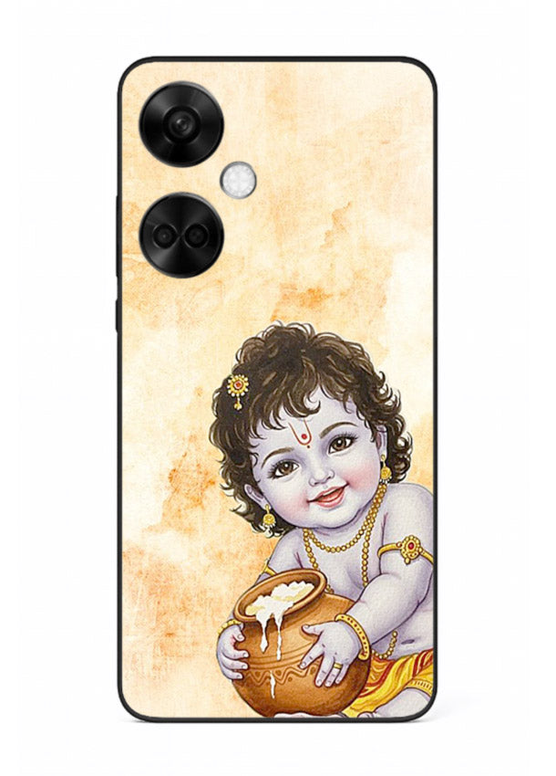 Makhan chor Baby Krishna pot art OnePlus Nord CE3 glass back religious cover
