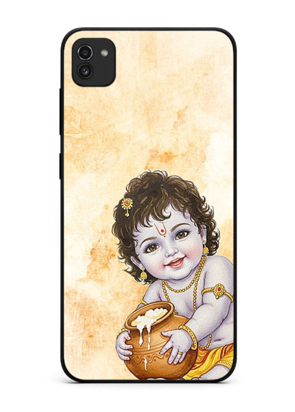 Makhan chor Baby Krishna pot art Samsung A03 glass back religious cover