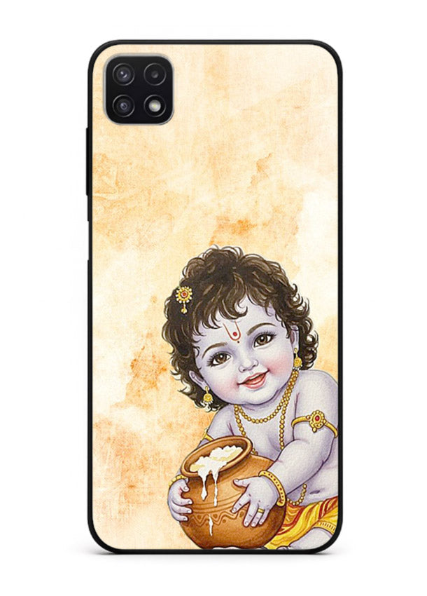 Makhan chor Baby Krishna pot art Samsung F42 5G glass back religious cover