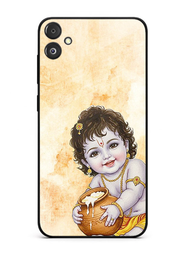 Makhan chor Baby Krishna pot art Samsung F04 5G glass back religious cover