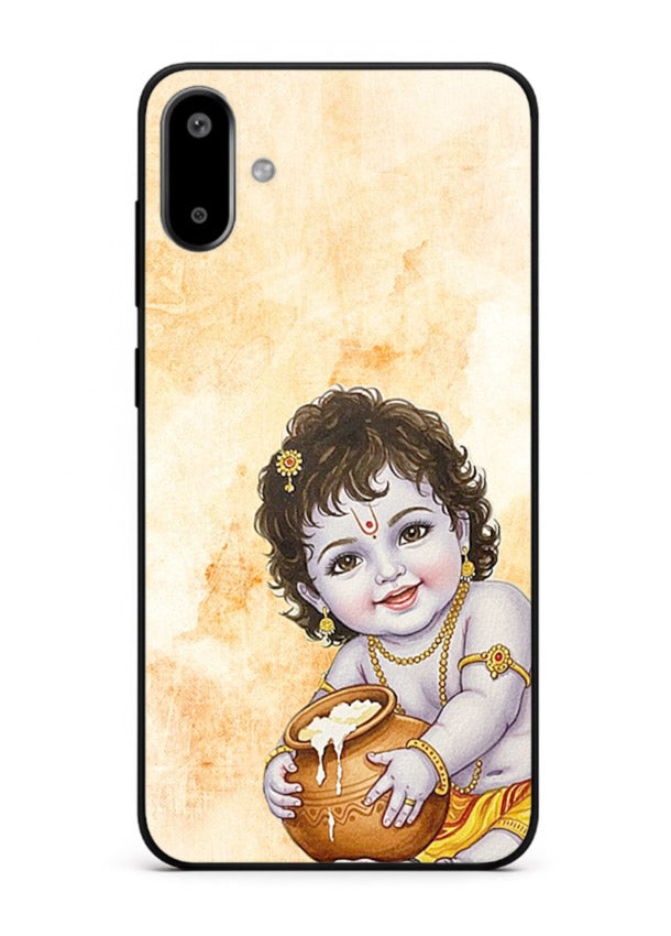 Makhan chor Baby Krishna pot art Samsung F06 5G glass back religious cover