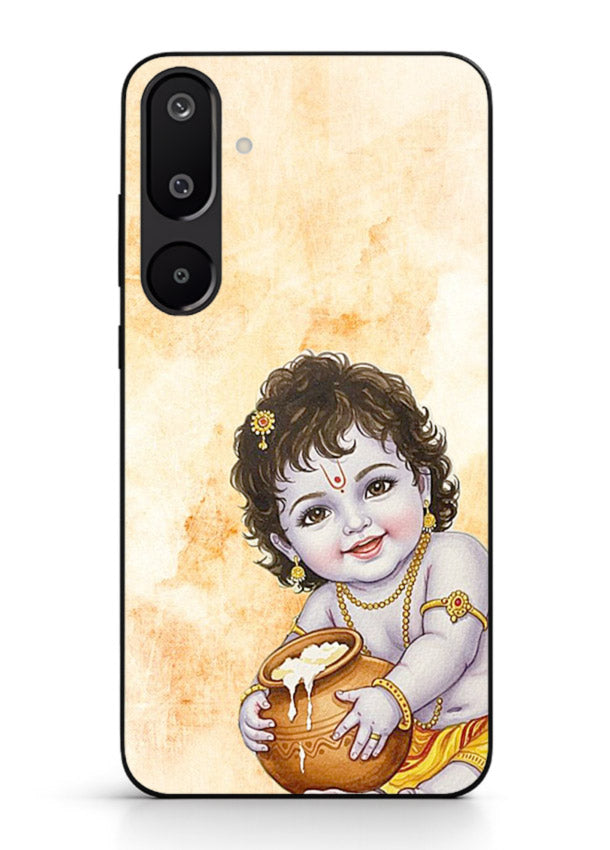 Makhan chor Baby Krishna pot art Samsung F16 5G glass back religious cover