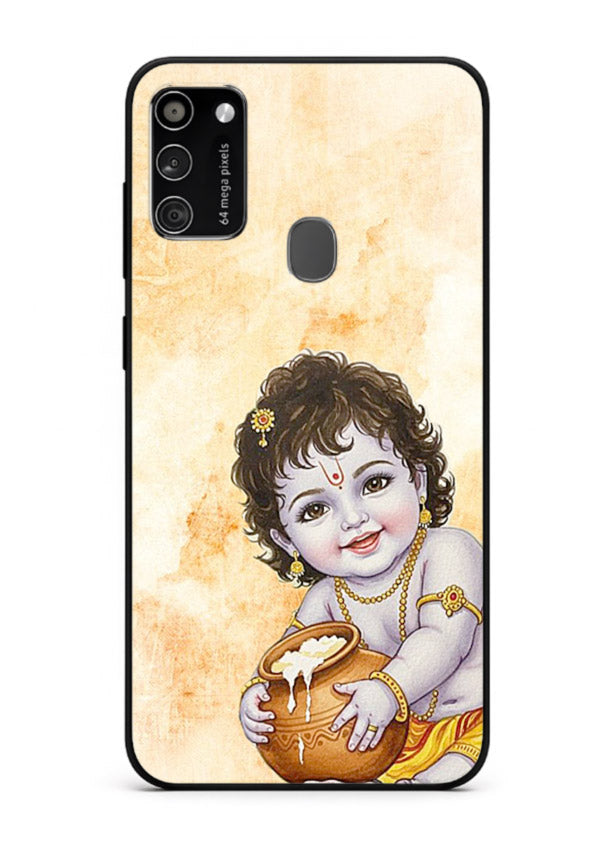 Makhan chor Baby Krishna pot art Samsung M30s glass back religious cover