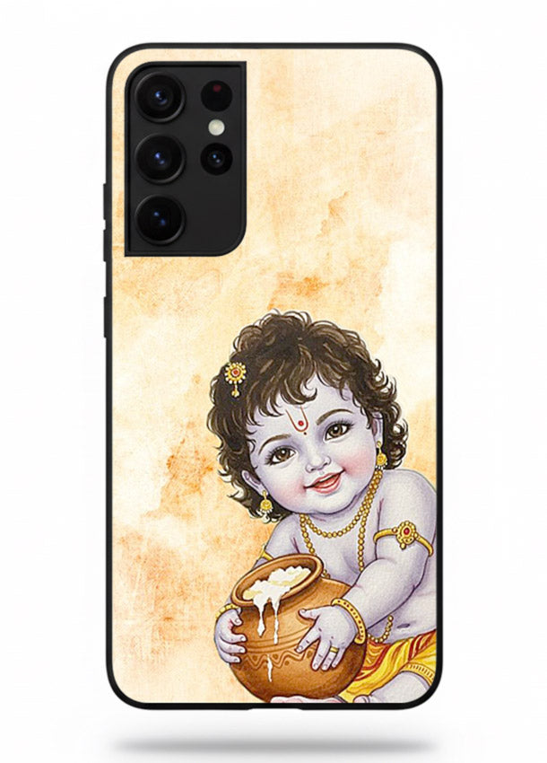 Makhan chor Baby Krishna pot art Samsung S21 Ultra glass back religious cover