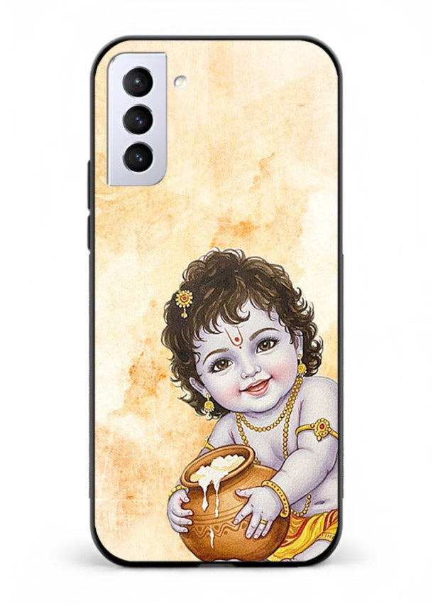 Makhan chor Baby Krishna pot art Samsung S21 Plus glass back religious cover