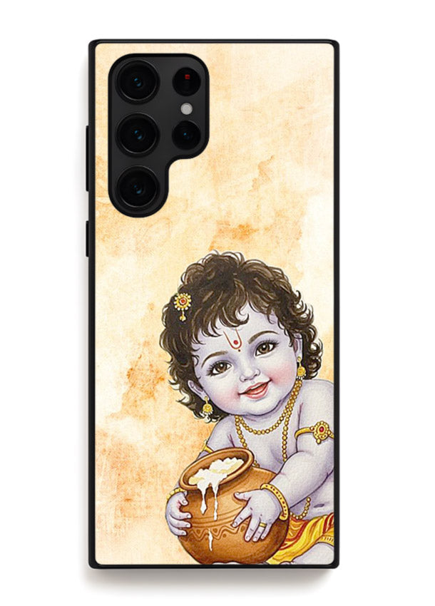 Makhan chor Baby Krishna pot art Samsung S24 Ultra glass back religious cover