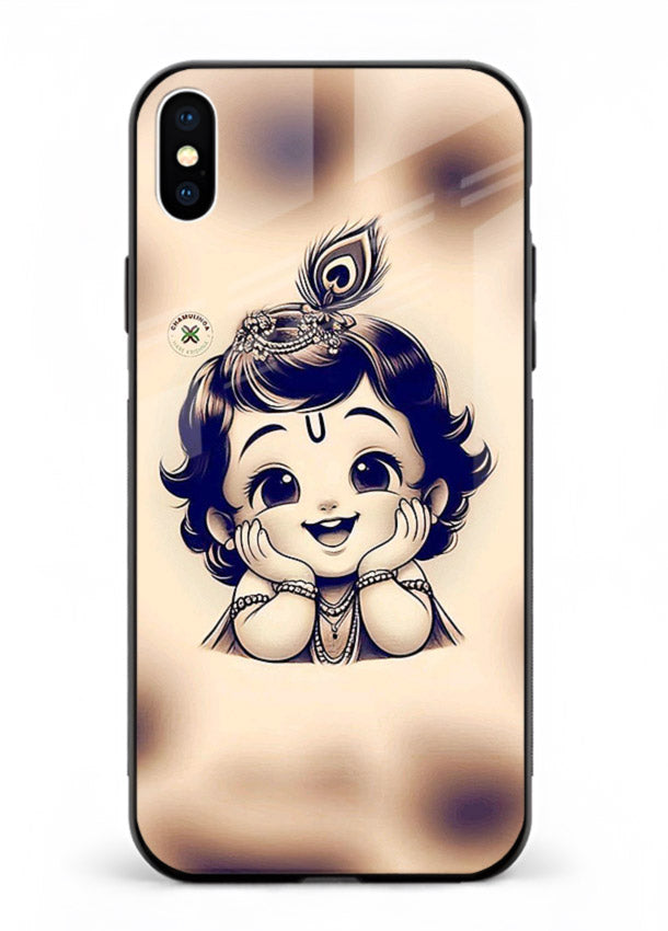 Minimal Baby Krishna sketch iphone xs max glass back elegant devotional case