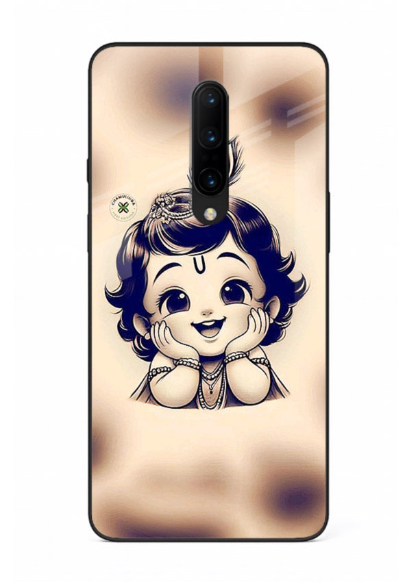 Minimal Baby Krishna sketch OnePlus 7T Pro glass back elegant devotional case