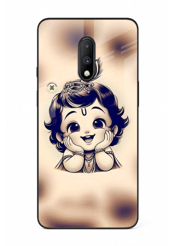 Minimal Baby Krishna sketch OnePlus 7 glass back elegant devotional case
