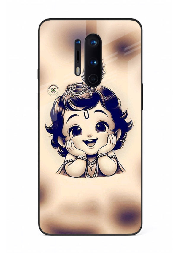 Minimal Baby Krishna sketch OnePlus 8 Pro glass back elegant devotional case