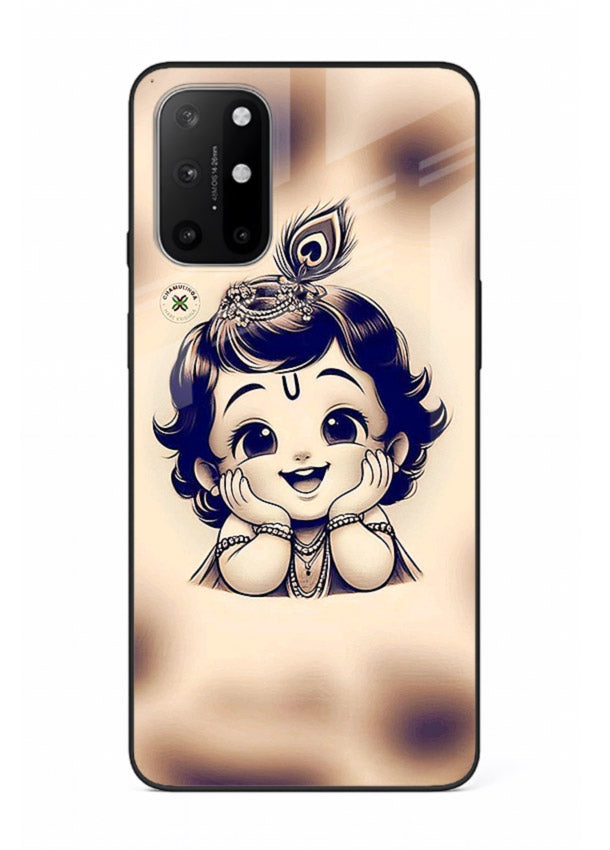 Minimal Baby Krishna sketch OnePlus 8T glass back elegant devotional case