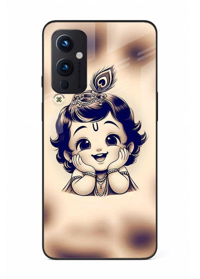 Minimal Baby Krishna sketch OnePlus 9 Pro glass back elegant devotional case