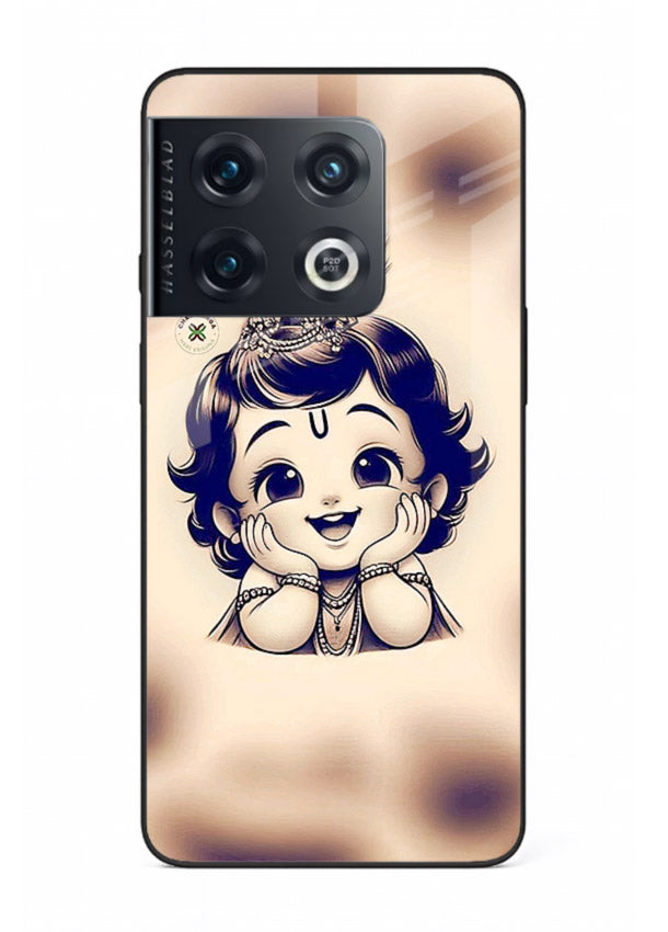 Minimal Baby Krishna sketch OnePlus 10 Pro glass back elegant devotional case