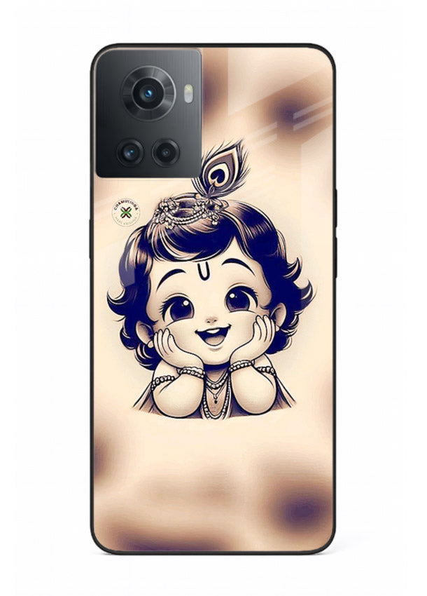 Minimal Baby Krishna sketch OnePlus 10R glass back elegant devotional case