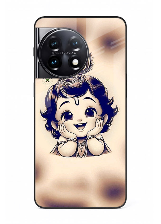 Minimal Baby Krishna sketch OnePlus 11 glass back elegant devotional case