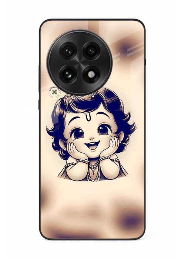 Minimal Baby Krishna sketch OnePlus 13R glass back elegant devotional case