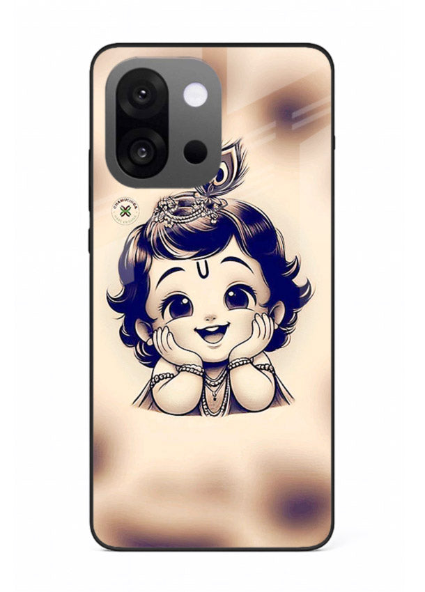 Minimal Baby Krishna sketch OnePlus 13s glass back elegant devotional case