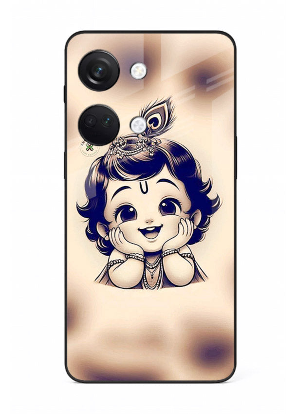 Minimal Baby Krishna sketch OnePlus Nord 3 glass back elegant devotional case