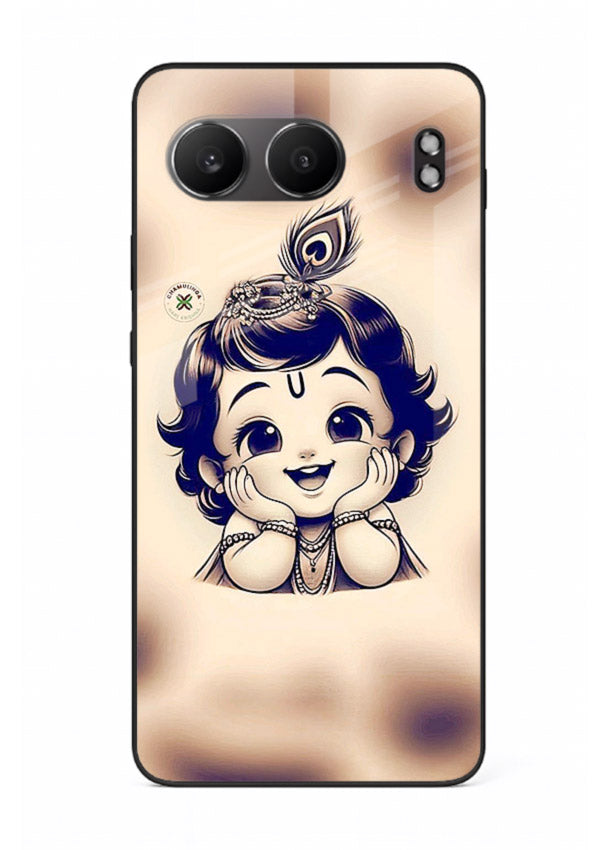 Minimal Baby Krishna sketch OnePlus Nord 4 glass back elegant devotional case