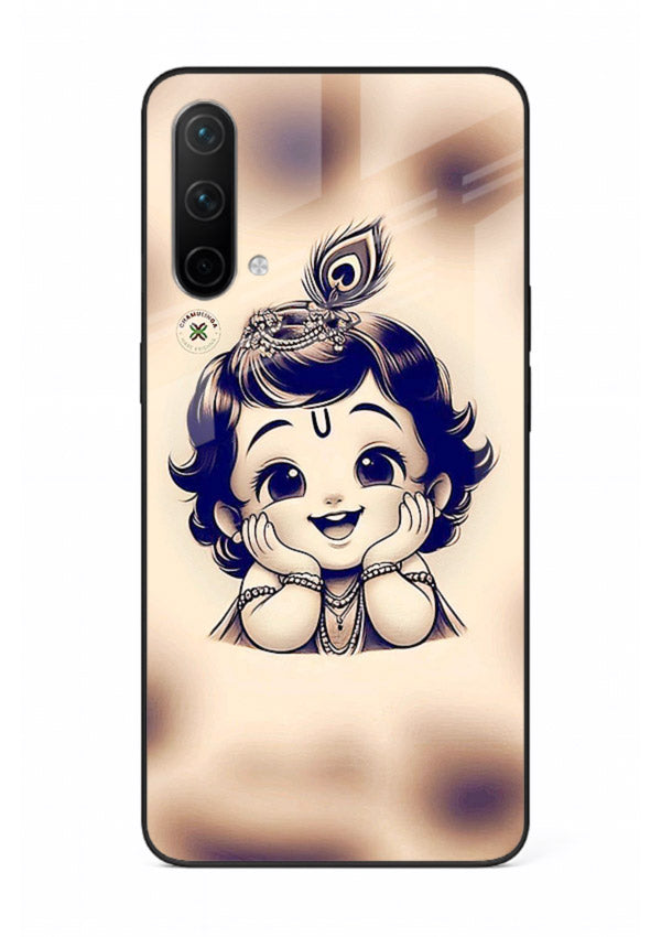 Minimal Baby Krishna sketch OnePlus Nord CE 5G glass back elegant devotional case