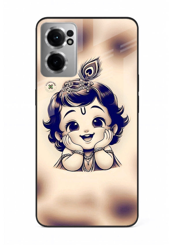 Minimal Baby Krishna sketch OnePlus Nord CE2 5G glass back elegant devotional case