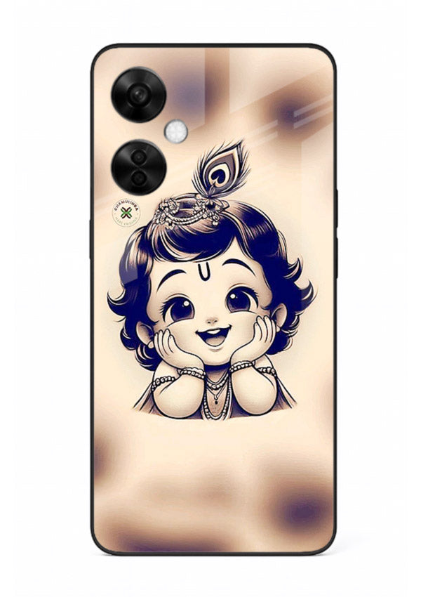 Minimal Baby Krishna sketch OnePlus Nord CE3 Lite glass back elegant devotional case